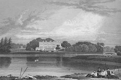 Trentham Hall from the lake in 1829